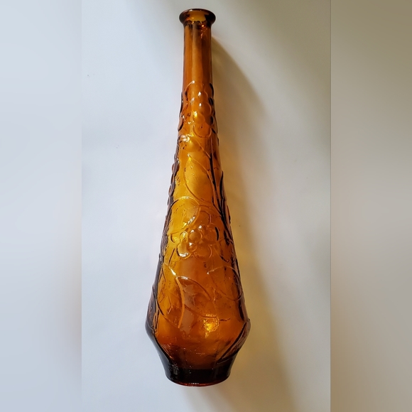 Vntg Empoli 15 1/2" Amber Butterfly & Flower Bottle - Picture 11 of 11